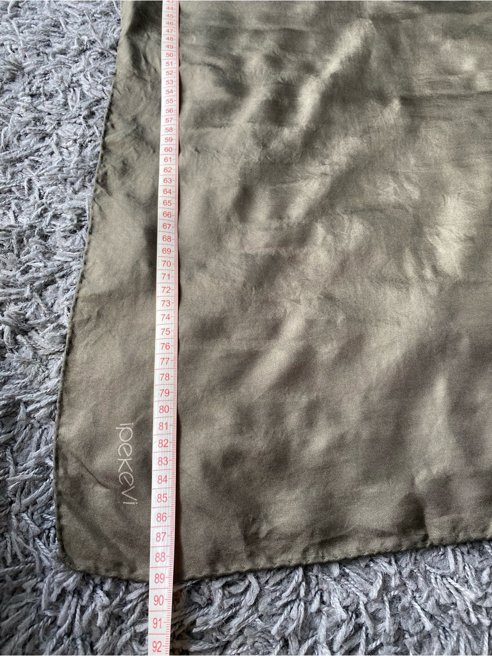 Ipekevi Khaki Olive Green 100% Silk Large Square Scarf Minimalist Wrap - Picture 5 of 5